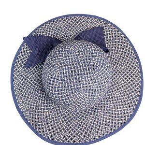 Jessica Simpson Womens Navy & White Woven Paper Sun Hat With Bow One Size